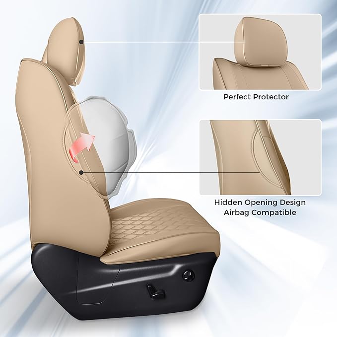 Huidasource Upgrade Grand Cherokee Seat Covers, Full Coverage Waterproof Leather Car Seat Covers, Custom Seat Cushion Protector Fit for Jeep Grand Cherokee 2011-2021 (Full Set/Beige)