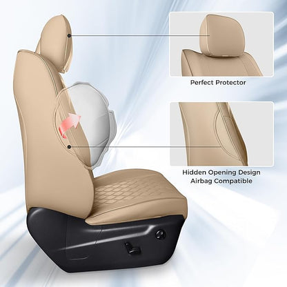 Huidasource Upgrade Grand Cherokee Seat Covers, Full Coverage Waterproof Leather Car Seat Covers, Custom Seat Cushion Protector Fit for Jeep Grand Cherokee 2011-2021 (Full Set/Beige)