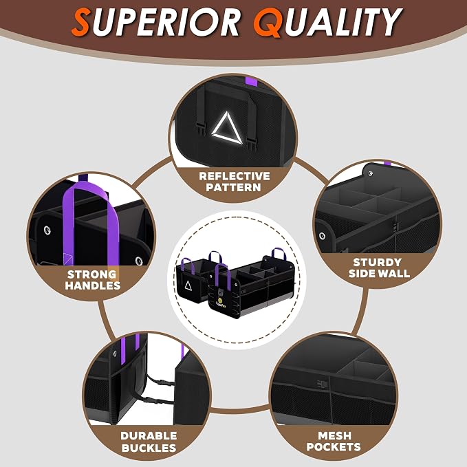 SugarFox Car Trunk Organizer SUV, 84L SUV Trunk Organizer – Waterproof Foldable Modular Trunk Organizer with Mesh Pockets, Non-Slip Base, Black - M313
