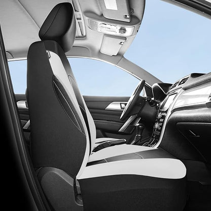 HChengkikz Car Seat Covers Front Seat, Waterproof Neoprene Car Seat Covers, Airbag Compatible, Universal Automotive Seat Covers for Most Cars, SUVs, Trucks (Black + White)