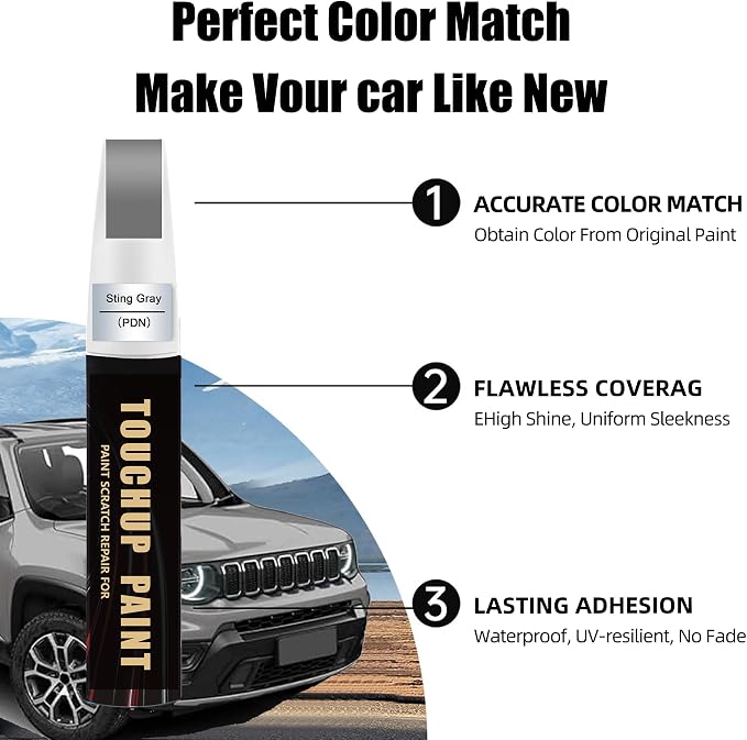 Sting Gray(PDN) Car Paint Touch Up Pen Compatible with JEEP, 2-In-1 Color Accurate Touch Up Car Scratch Repair Paint Match JEEP Series Automotive Scratch Remover for Nicks & Chips Repair