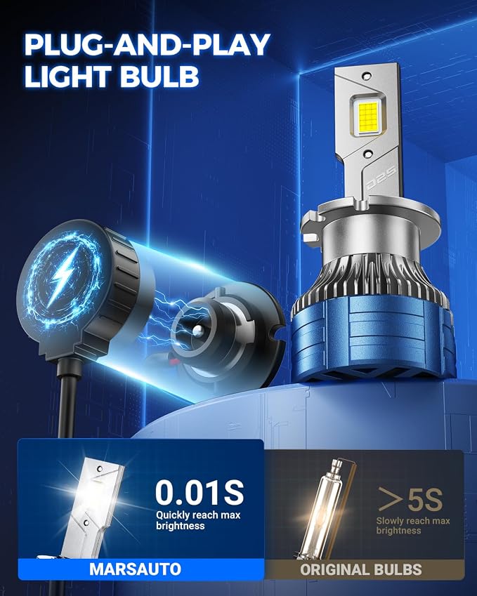 Marsauto D2S HID Bulbs, 800% Brightness, 6500K White for 85122 66240 66040 66240CBI Bulb, Plug and Play, Pack of 2
