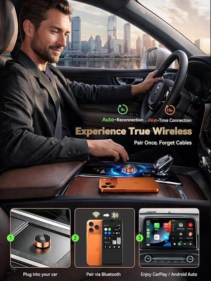 2026 Wireless CarPlay & Android Auto Adapter, 2-in-1 Mini Adapter for iPhone & Android, for USB-A/USB-C, Plug & Play, Fast Auto Reconnect, Low Latency, Converts Wired to Wireless for Cars After 2016