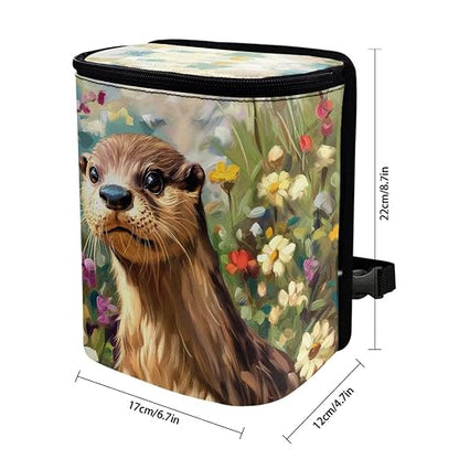 Talayituse Otter Daisy Print Car Trash Bin, Large Size Auto Trash Can Adjustable Portable Garbage Can with Lid, Vehicle Hanging Bag for Headrest Front Back Seat