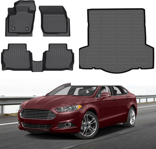 Floor Mats for Ford Fusion & Lincoln MKZ 2013-2016 Custom Fit Automotive Non-Slip Waterproof Floor Liner All Weather TPE Car Accessories Mats Set, Front & 2nd Row & Cargo Liner