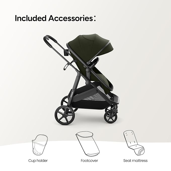 Mompush Wiz 2 in 1 Baby Stroller with Infant Pramette Mode, One Hand Fold Convertible Newborn to Toddler Stroller with Reversible Seat and Large UPF 50+ Canopy