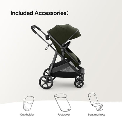 Mompush Wiz 2 in 1 Baby Stroller with Infant Pramette Mode, One Hand Fold Convertible Newborn to Toddler Stroller with Reversible Seat and Large UPF 50+ Canopy