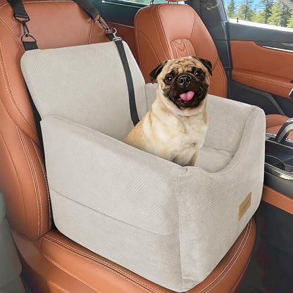 JOEJOY Dog Car Seats for Small Medium Dogs Under 35lbs, Dog Booster Seat with Detachable Washable Cover and Cushion, Memory Foam Pet Car Seat with Safety Belt and Storage Pockets (BGE)