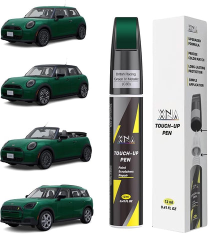 XNA British Racing Green IV Metallic(C3B) for MINI Touch Up Paint, 2 in 1 Car Scratch Remover with Pen Tip and Brush, Exact Color-Matched for Car Paint Scratch Repair, Quick & Easy Fix Chips and Nicks