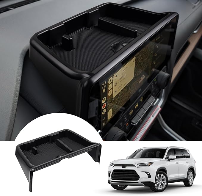Autorder Center Console Dash Organizer for 2024 2025 Toyota Grand Highlander Accessories Dashboard Insert Tray with Cellphone Holder Storage Box with Anti-Slip Mat