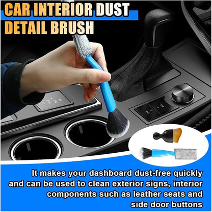 4PCS Car Interior Dust Brush, Soft Bristles Cleaning Brush Car Detailing Brush, Double Head Brush for Car Clean, Car Interior Crevice Brush for Cleaning Dashboard Panels Air Vent Leather (Yellow&Blue)