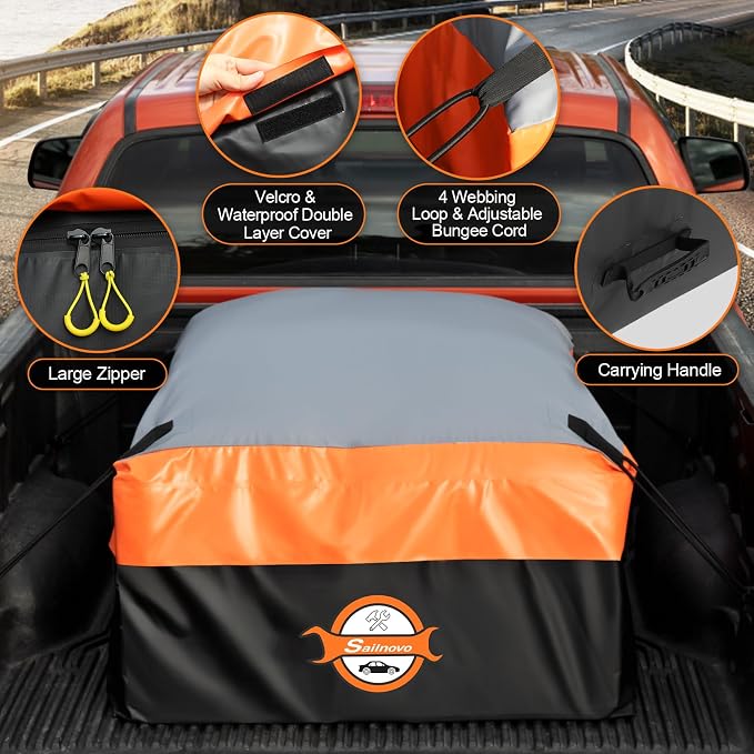Sailnovo Truck Bed Cargo Bag, 26 Cubic ft Waterproof Cargo Bag for Truck Bed, Heavy Duty PVC Truck Cargo Bag Fits Any Truck Size with 6 Stretch Cord, Packing Bag (50''x40''x22'')