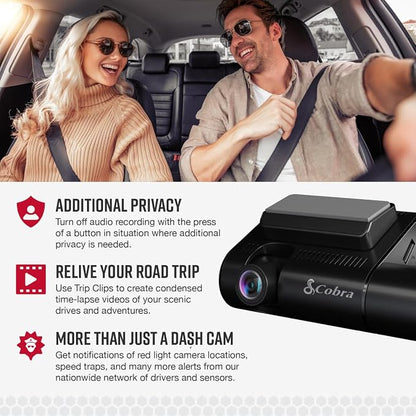 Cobra SC 220C Smart Dash Cam + Cobra 2.5A Micro USB Adapter Hardwire Kit