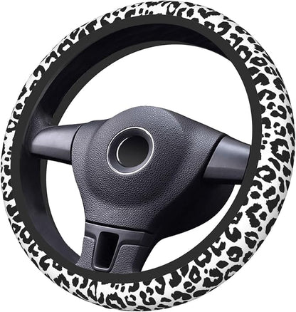 Black Leopard Print Steering Wheel Cover for Women & Men – Universal 15 Inch Car Accessories, Non-Slip & Stylish Design, Fits Most Cars, SUVs, and Auto