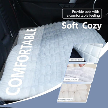Dog Car Seat Waterproof Bed Cover Non-Slip Car Back Seat Soft and Comfortabl Pet Bed Mat Car Blanket for Travel Backseat Extender Seat Covers Dog Bed for Cars Trucks and SUVs (White Cover 23.6” x 51”)