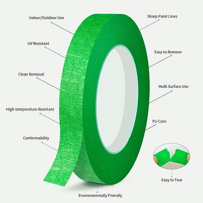 6 Rolls Pinstripe Tape Fine Line Masking Tape 1/16", 1/8", 1/4", 3/8",1/2", 3/4" - Thin Painters Automotive Paper Tape for DIY, Car, Auto, Paint, Art, Tumblers, Pottery, Model Building, Wall