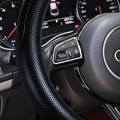 Haokay Heavy Duty Pure Cowhide Steering Wheel Cover, Genuine Leather Steering Cover with 15 Inches Universal Fit