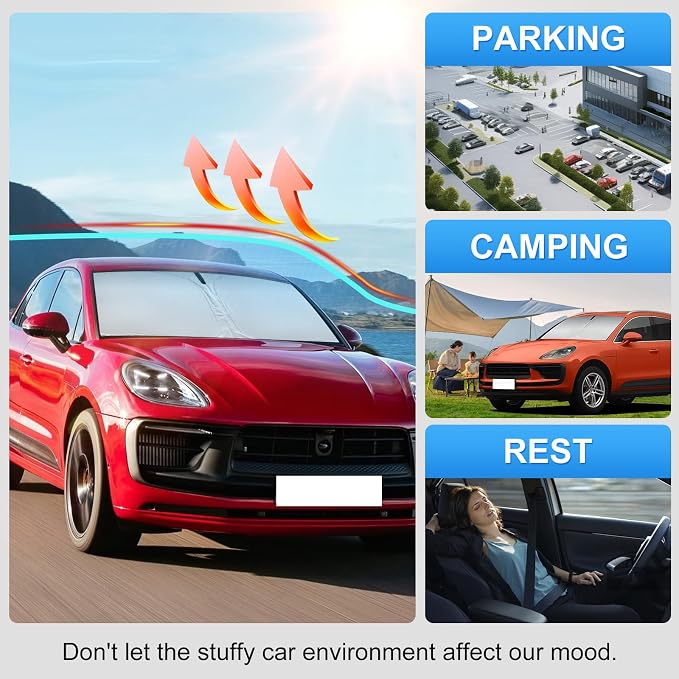 Custom Fit Windshield Sun Shade for Porsche Macan 2014-2026 | Custom Fit Windshield Cover, Blocks UV Rays, Double-Layer Heat Shield, Durable Frame, Easy Fold & Storage