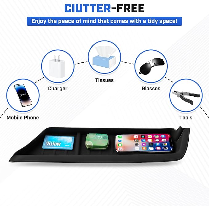 Autorder Center Console Organizer Tray for 2022-2025 2026 Toyota Tundra SR SR5 Accessories - Passenger Storage Organizer Mat,Glove Box Storage Organizer Tray - Silicone Black