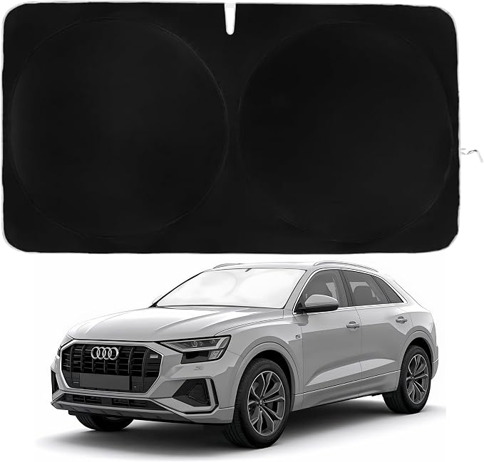 Windshield Sun Shade | Compatible for Audi Q8 E-Tron 2019-2025 | Certified 99.87% UVB & 99.02% UVA Car Sun Shade. Award Winning Sunshade - Patented Technology | Car Shades by Kinder Fluff