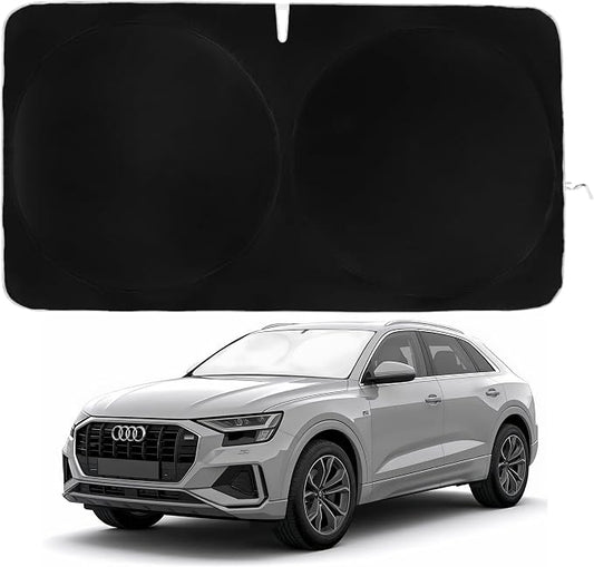 Windshield Sun Shade | Compatible for Audi Q8 E-Tron 2019-2025 | Certified 99.87% UVB & 99.02% UVA Car Sun Shade. Award Winning Sunshade - Patented Technology | Car Shades by Kinder Fluff