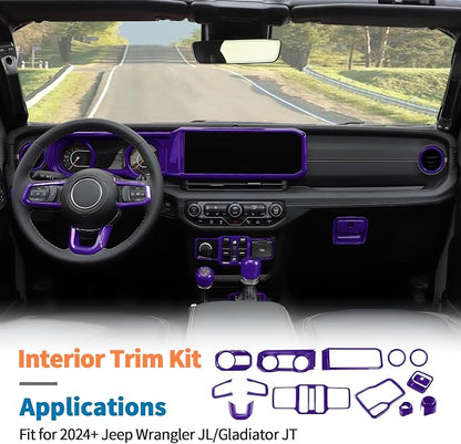 JeCar 14-Piece Purple Interior Accessories Trim Kit for 2024-2025+ Jeep Wrangler JL 4XE Gladiator JT- Center Console Dash Panel Interior Upgrade