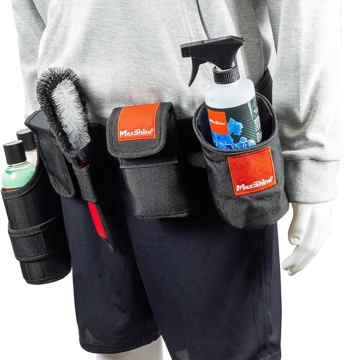 Maxshine Universal Professional Detailing Tool Belt | Durable 600D Oxford with Adjustable Strap & Quick-Release Buckle | 5 Storage Pockets for Hands-Free Car Detailing, Polishing & Auto Care