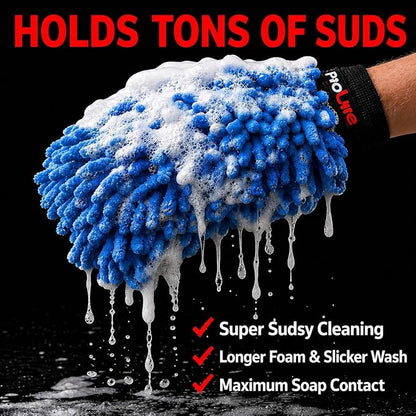 Microfiber Car Wash Mitt 2 Pack, Chenille Scratch-Free Wash Gloves, Ultra Soft, Highly Absorbent, 7.1” x 10.2”, Lint-Free, Reusable Auto Cleaning Mitt (Blue)