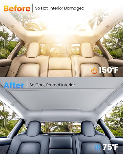 REEVAA 2026 Upgraded Tesla Model Y New (Juniper) Sunshade Roof [No Gaps, No-Sagging] Model Y Accessories Heat Insulation Foldable Glass Sunroof Cover for Model Y Juniper 2025-2026, 2PCS, Gray