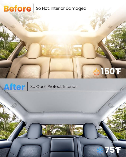 REEVAA 2026 Upgraded Tesla Model Y New (Juniper) Sunshade Roof [No Gaps, No-Sagging] Model Y Accessories Heat Insulation Foldable Glass Sunroof Cover for Model Y Juniper 2025-2026, 2PCS, Gray