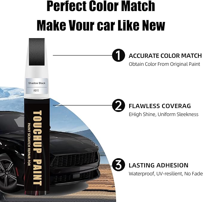 Shadow Black(G1) Car Paint Touch Up Pen Compatible with Ford,2-In-1 Color Accurate Touch Up Car Scratch Repair Paint Exact Match Ford Series Premium Automotive Scratch Remover for Nicks & Chips Repair