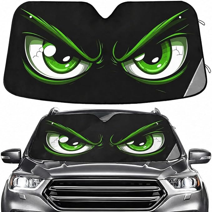 Evil Green Eyes Windshield Sun Shade for Car Auto SUV Truck Foldable Front Window Sunshade Sun Visor Protector Block UV Rays Reflect Heat, 55" x 28"