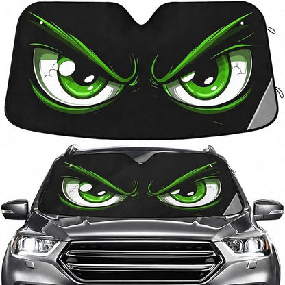 Evil Green Eyes Windshield Sun Shade for Car Auto SUV Truck Foldable Front Window Sunshade Sun Visor Protector Block UV Rays Reflect Heat, 55" x 28"