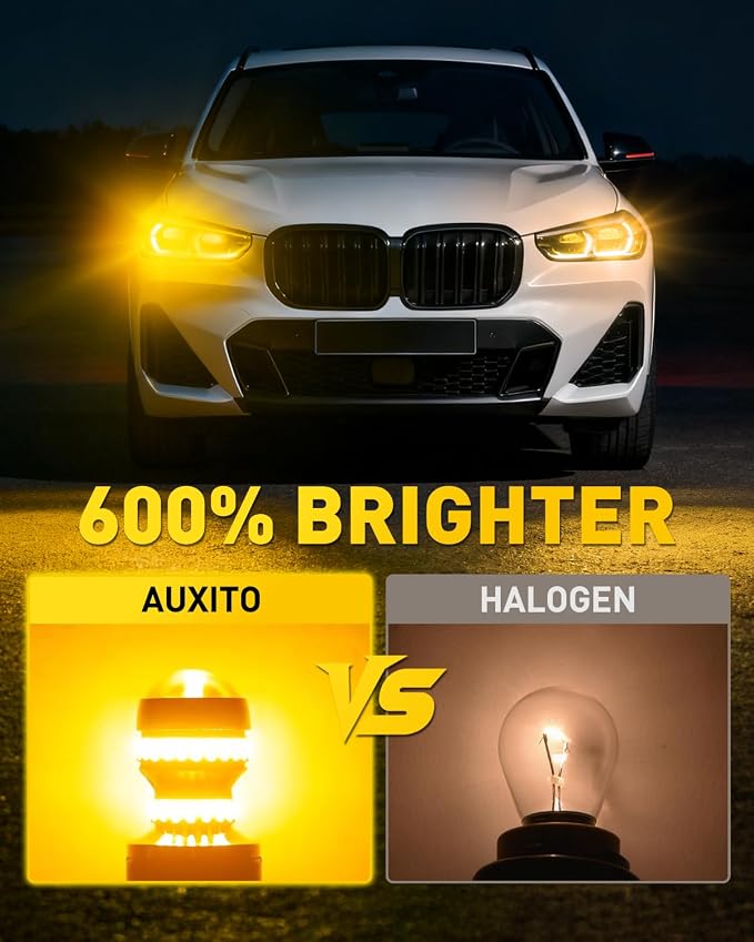 AUXITO LED Turn Signal Bulb 3157 LED Bulbs Amber Yellow Brighter 3156 3457A 4057 4157 LED Bulb for Front Rear Turn Signal Light Blinker DRL Marker Parking Lights, Pack of 2
