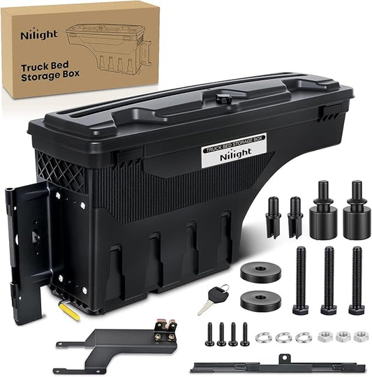 Nilight Truck Bed Tool Box Left Drivers Side Truck Tool Box Fit for Ford F-250/350 Super Duty 2017-2021 ABS Swing Case Truck Bed Storage Box with Lockable Lid Waterproof Wheel Well Toolbox Black