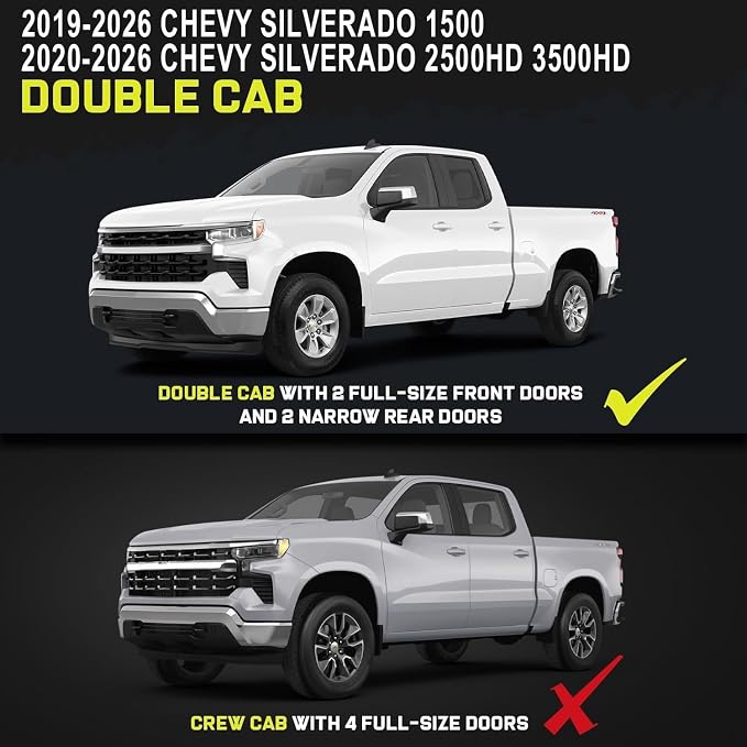 BINARY STAR 6 Inch Running Boards Compatible with 2019-2026 Chevy Silverado/GMC Sierra 1500 Double Cab, 20-26 Silverado/Sierra 2500HD 3500HD. Stainless Steel Nerf Bars Step Bars Non-Slip Plastic Pads.