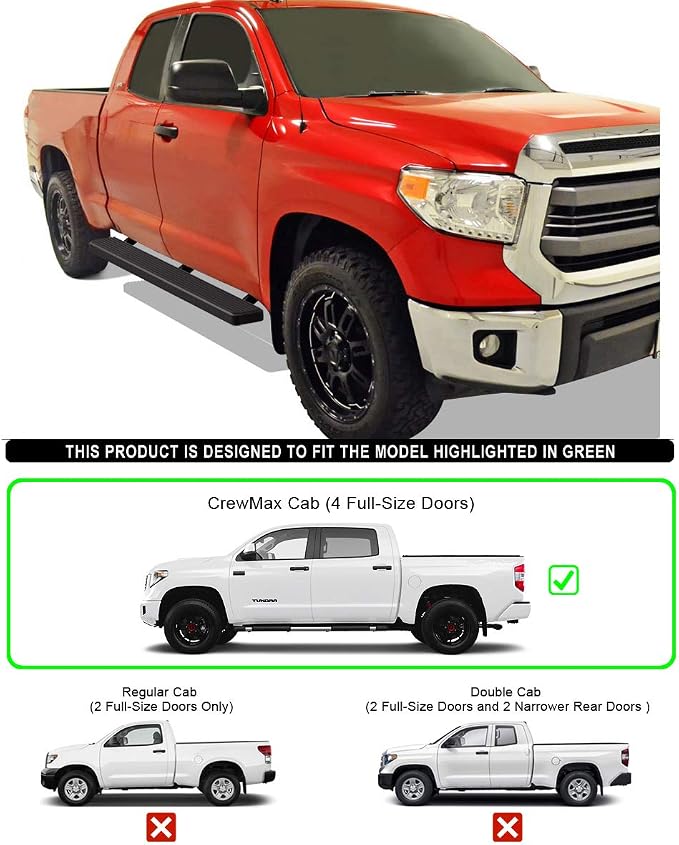 APS Running Boards 6 inches Matte Black Compatible with Toyota Tundra 2007-2021 CrewMax Stainless Steel (Nerf Bars Side Steps Side Bars)