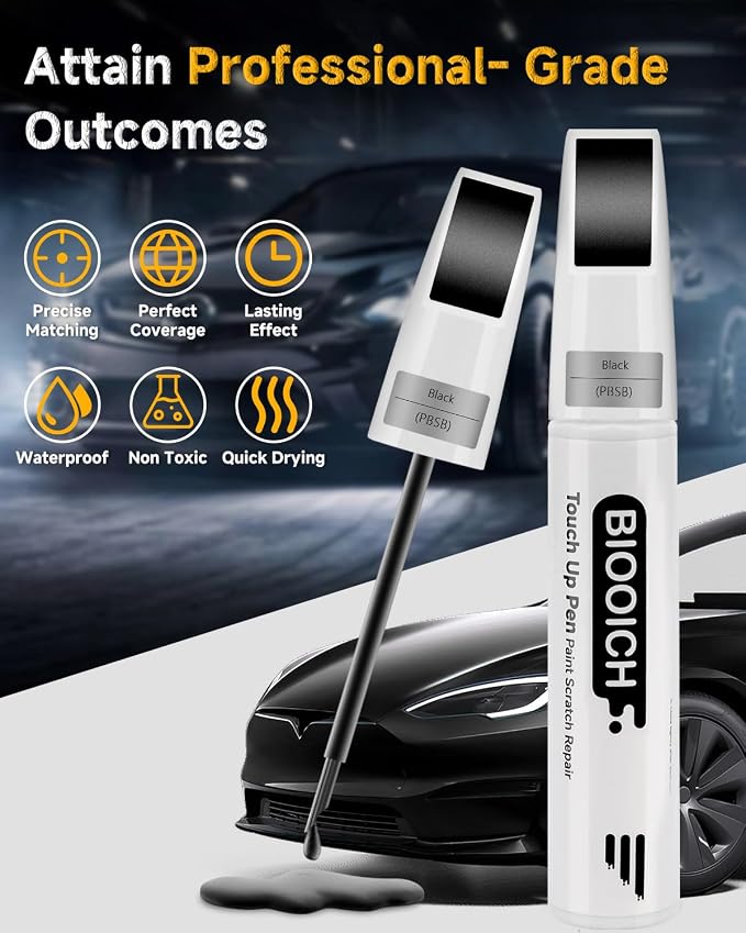 Touch Up Paint Pen Exact Color Match Car Chip and Scratch Repair (for Tesla, Solid Black(PBSB))