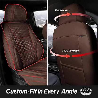 Coverland Custom Truck Car Seat Covers Front Seats for [2009-2015 Tacoma Access, Regular, Double Cab Bucket Seats] - Protector Water Resistant Leather Memory Form Seat Cushion [Front-Dark Brown]