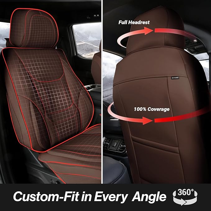 Coverland Custom SUV Car Seat Covers Front Seats for [2006-2010 Jeep Commander] - Protector Car Seat Cover Water Resistant Leather Memory Form Back Support Seat Cushion [Front-Dark Brown]
