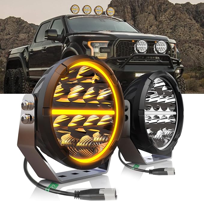 BraveWAY Round LED Offroad Lights 6.5 in 2PC 140W with White & Amber DRL Spot-Flood Combo 20400LM Output Long Distance Driving Auxiliary Work Pods Cubes Light for Trucks, 4WD, 4x4 ATVs, UTVs, Pickups