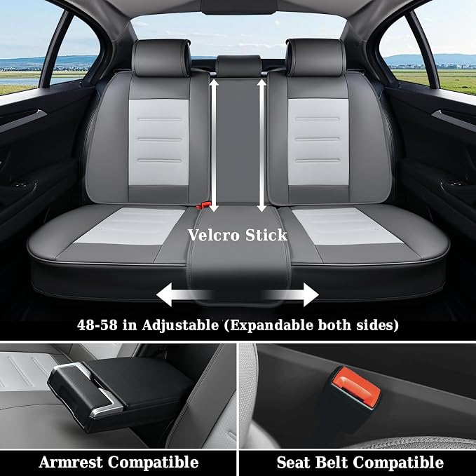 Coverado Car Seat Covers Full Set, Seat Covers for Cars, Front Seat Covers and Back Seat Cover Waterproof Leather Automotive Seat Cover, Universal Car Interior Protectors Cushion for Most Cars