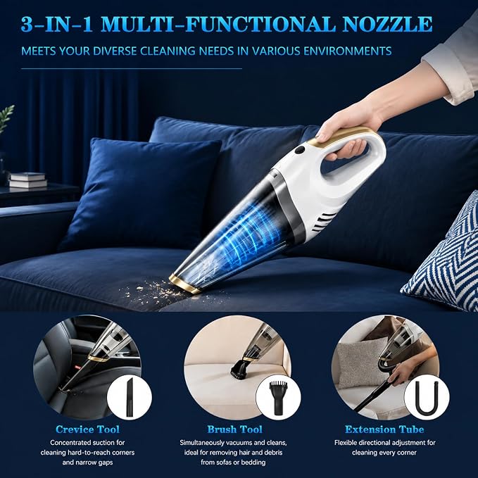 Handheld Vacuum Cordless, Dust Busters Cordless Rechargeable Car Vacuum with LED Light, Strong Suction with Filters, Portable Vacuum Cleaner for Car, Handheld Vacuum for Pet Hair/Home/Office
