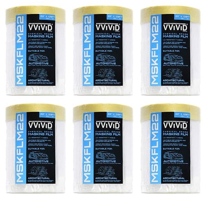 VViViD Chemical Grade Heavy-Duty Self-Adhesive Tape and Drape Masking Film Plastic Drop Cloth (6 Pack (22x 108ft))