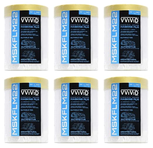 VViViD Chemical Grade Heavy-Duty Self-Adhesive Tape and Drape Masking Film Plastic Drop Cloth (6 Pack (22x 108ft))