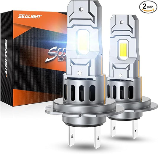 SEALIGHT H7 Bulbs, 50,000LM 6500K LED Fog Lights with Cooling Fan, 1:1 OEM Design, Plug-N-Play, Replacement Shift Light Gauges, Pack of 2
