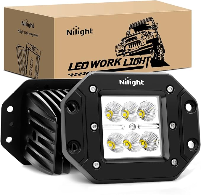 Nilight - NI23C-18W 2PCS 18W Flood LED Work Light Driving Lights Led Light Bar Off Road Led Lights Flush Mount for Jeep Truck Tacoma Bumper ATV UTV