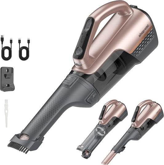 Shop-Vac S4 20V Handheld Vacuum Cordless with Brushless Motor, Rotatable Nozzle, Dual-Speed Powerful 16000 Pa Suction Portable Vacuum for Home & Pet Hair, Wall-Mounted, LED Light, Champagne Gold