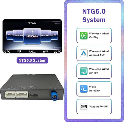 Wireless Carplay/Android Auto Adapter for Mercedes Benz A B CLA GLA C E ML GL GLK SLK, with NTG 5.0 System with Bluetooth, USB, Mirroring, Camera, Voice Control for Mercedes Benz Accessories