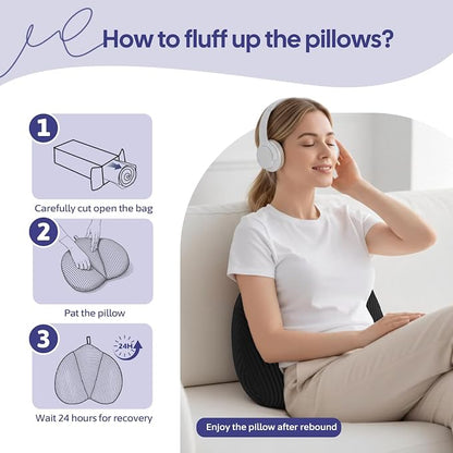 Lumbar Support Pillow for Couch, Back Support Pillow for Office Chair, Heart-Shape Back Cushion with Shredded Foam for Back Pain Relief & Reading, Lumbar Cushions for Recliner, Car, Black